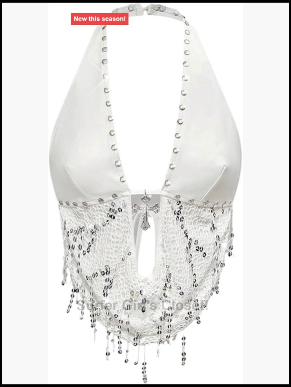 Y2K Rave Sparkly PU Leather Halter Crop Top Backless Sleeveless Club Wear